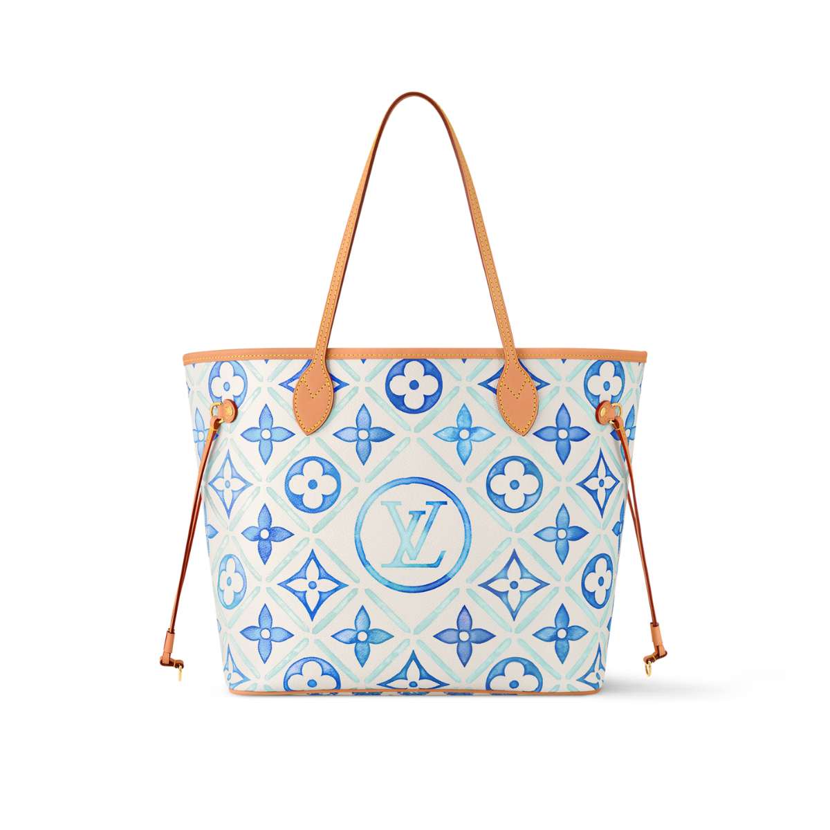 Neverfull MM Lagoon – the Neverfull MM tote is made from Monogram Tiles canvas with leather trim along – LUX VERSE Luxury Designer Fashion Outlet