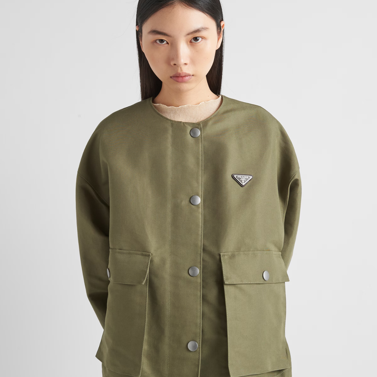 Technical Canvas Jacket – the lined contemporary style is defined by an elegant round neckline and roomy – LUX VERSE Luxury Designer Fashion Outlet