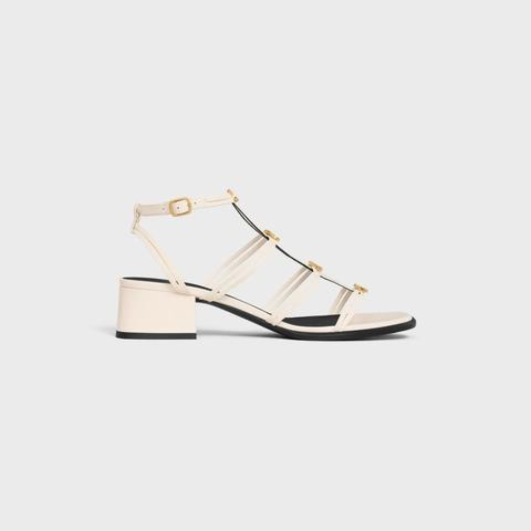 CLEMENCE MULTI TRIOMPHE SANDAL in LAMBSKIN – 100% LAMBSKIN100% Goatskin Linning1.6 IN (40 MM) heelWIDE SQUARED HEELALMOND – LUX VERSE Luxury Designer Fashion Outlet