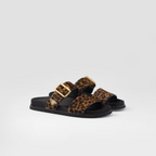 Printed leather Leopard Print slides – the footwear defined by metal buckles is completed by comfortable rubber soles – LUX VERSE Luxury Designer Fashion Outlet