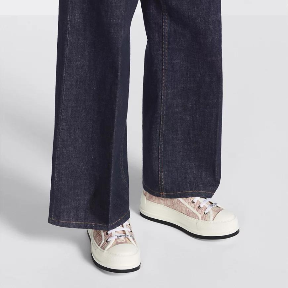 Walk'n'Platform Comfort Sneakers – the upper in nude Oblique embroidered cotton reveals a comfortable thick sole, – LUX VERSE Luxury Designer Fashion Outlet
