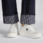Star Platform Sneaker – crafted in white calfskin, the upper is accented by a tonal suede calfskin panel on – LUX VERSE Luxury Designer Fashion Outlet