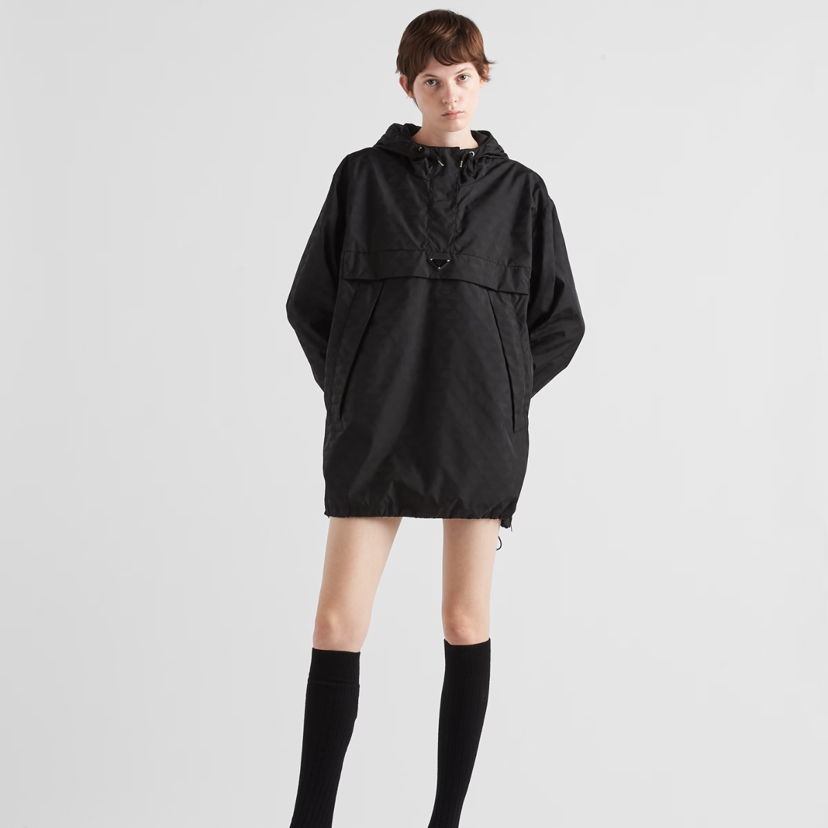 Printed Re-Nylon blouson jacket – lined Hooded Long sleeves Cuff with hook-and-loop strap Zipper and button closure – LUX VERSE Luxury Designer Fashion Outlet