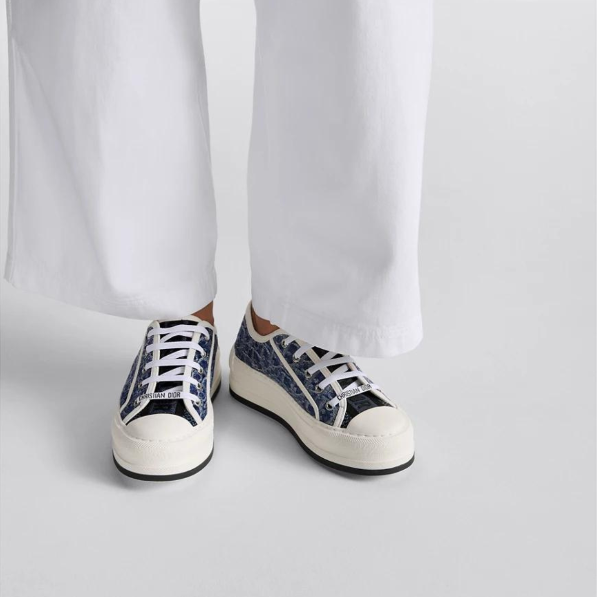 Platform Denim Embroidered Sneaker – the deep blue Oblique embroidered cotton upper features a comfortable thick sole, – LUX VERSE Luxury Designer Fashion Outlet