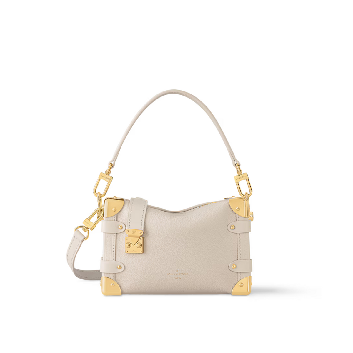 Side Trunk Iconic PM – crafted from grained calfskin leather with a gold-color S-lock and corners, the Side – LUX VERSE Luxury Designer Fashion Outlet