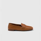 Nappa leather loafers – upper with leather band Enameled metal triangle logo Monoblock leather sole – LUX VERSE Luxury Designer Fashion Outlet