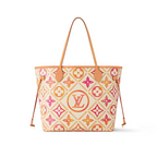 Neverfull MM Coral – the Monogram pattern has a watercolor aspect and features the Circle in the center – LUX VERSE Luxury Designer Fashion Outlet