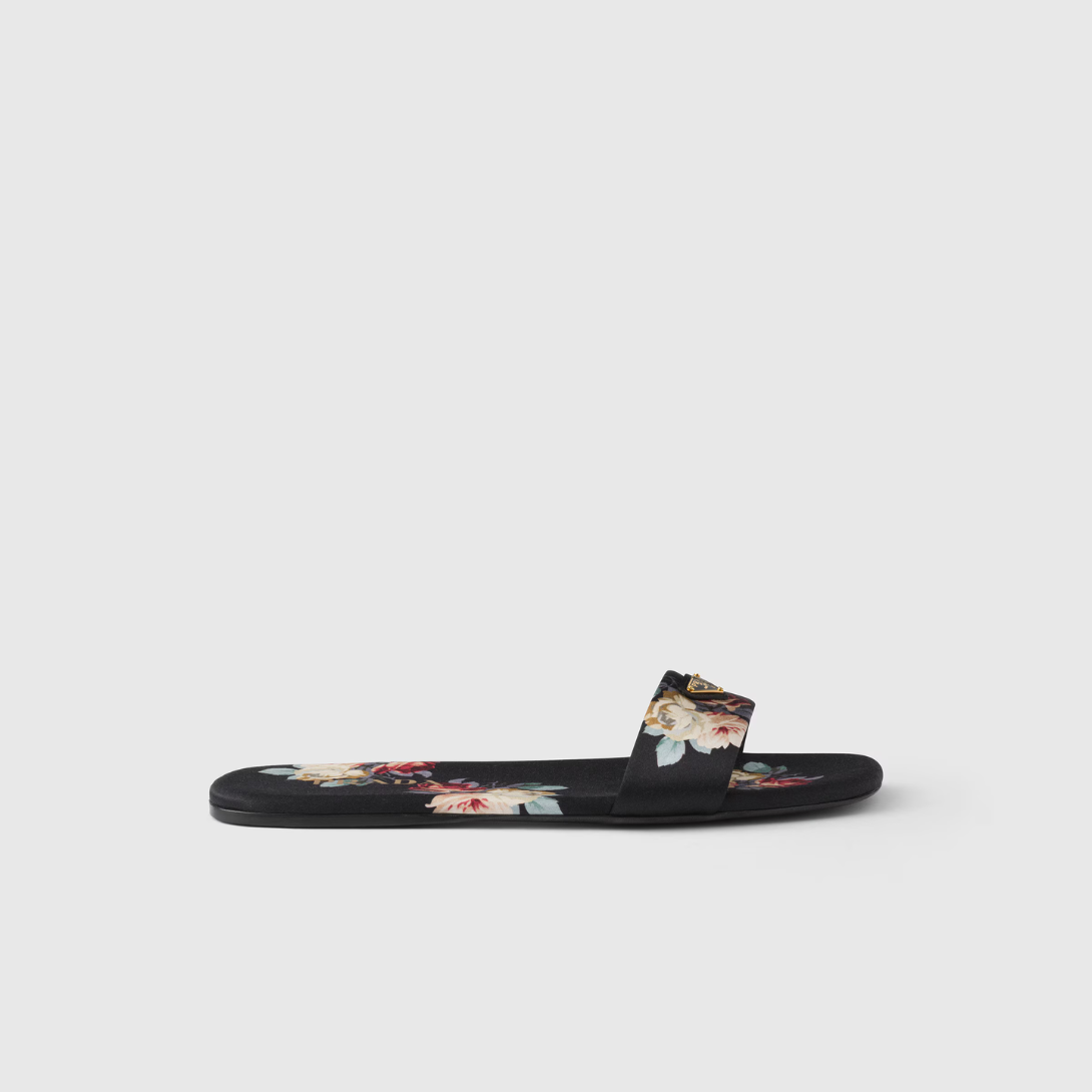 Printed satin slides – these flat sandals feature a sleek design, enriched by the sophisticated finish – LUX VERSE Luxury Designer Fashion Outlet