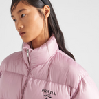 Re-Nylon hooded goose down jacket – padded with goose down, the garment is decorated with the printed logo on the front – LUX VERSE Luxury Designer Fashion Outlet