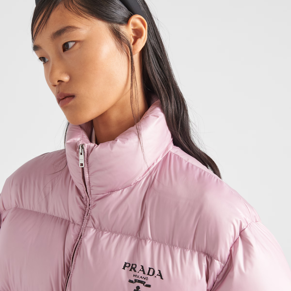 Re-Nylon hooded goose down jacket – padded with goose down, the garment is decorated with the printed logo on the front – LUX VERSE Luxury Designer Fashion Outlet