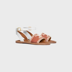 LYMPIA SANDAL in TRIOMPHE JACQUARD CANVAS & CALFSKIN – lining0.6 IN (15 MM) heelROUND TOE SHAPEENGRAVED ADJUSTABLE BUCKLESLIGHTY – LUX VERSE Luxury Designer Fashion Outlet