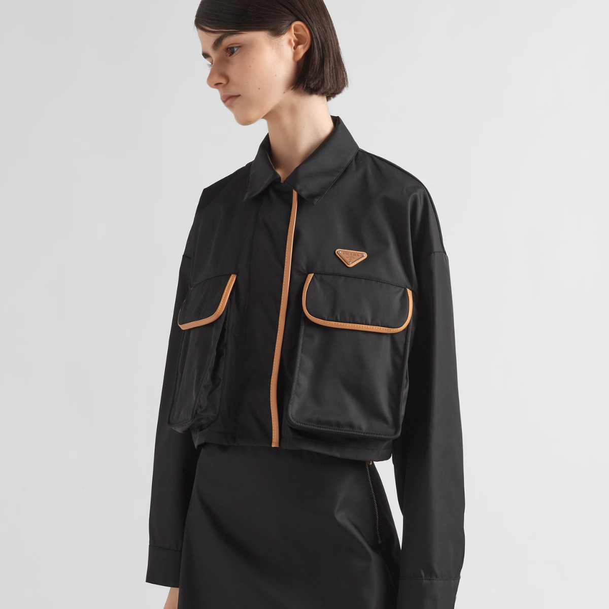 Re-Nylon Collar Jacket – innovative regenerated nylon fabric adds a touch of modernity to the boxy silhouette – LUX VERSE Luxury Designer Fashion Outlet