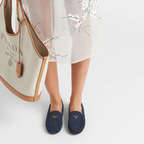 Suede driving loafers – the enameled metal triangle logo completes the shoe with its iconic signature – LUX VERSE Luxury Designer Fashion Outlet