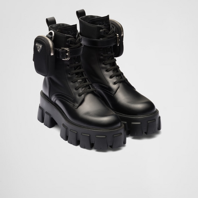 Monolith leather and Re-Nylon boots with pouch - LUX VERSE - Luxury designer fashion outlet