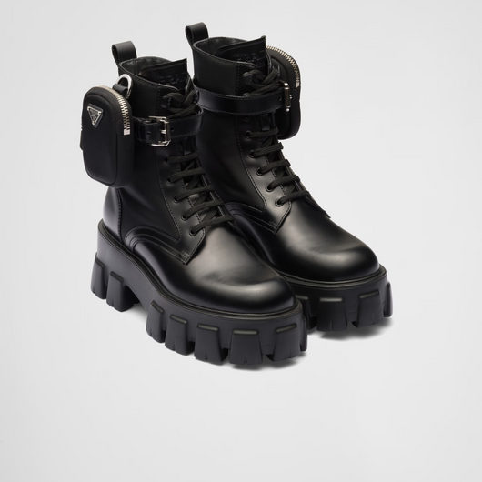 Monolith leather and Re-Nylon boots with pouch - LUX VERSE - Luxury designer fashion outlet