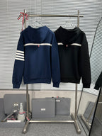 Black Cotton Bar Stripe Zip-Through - Men's
