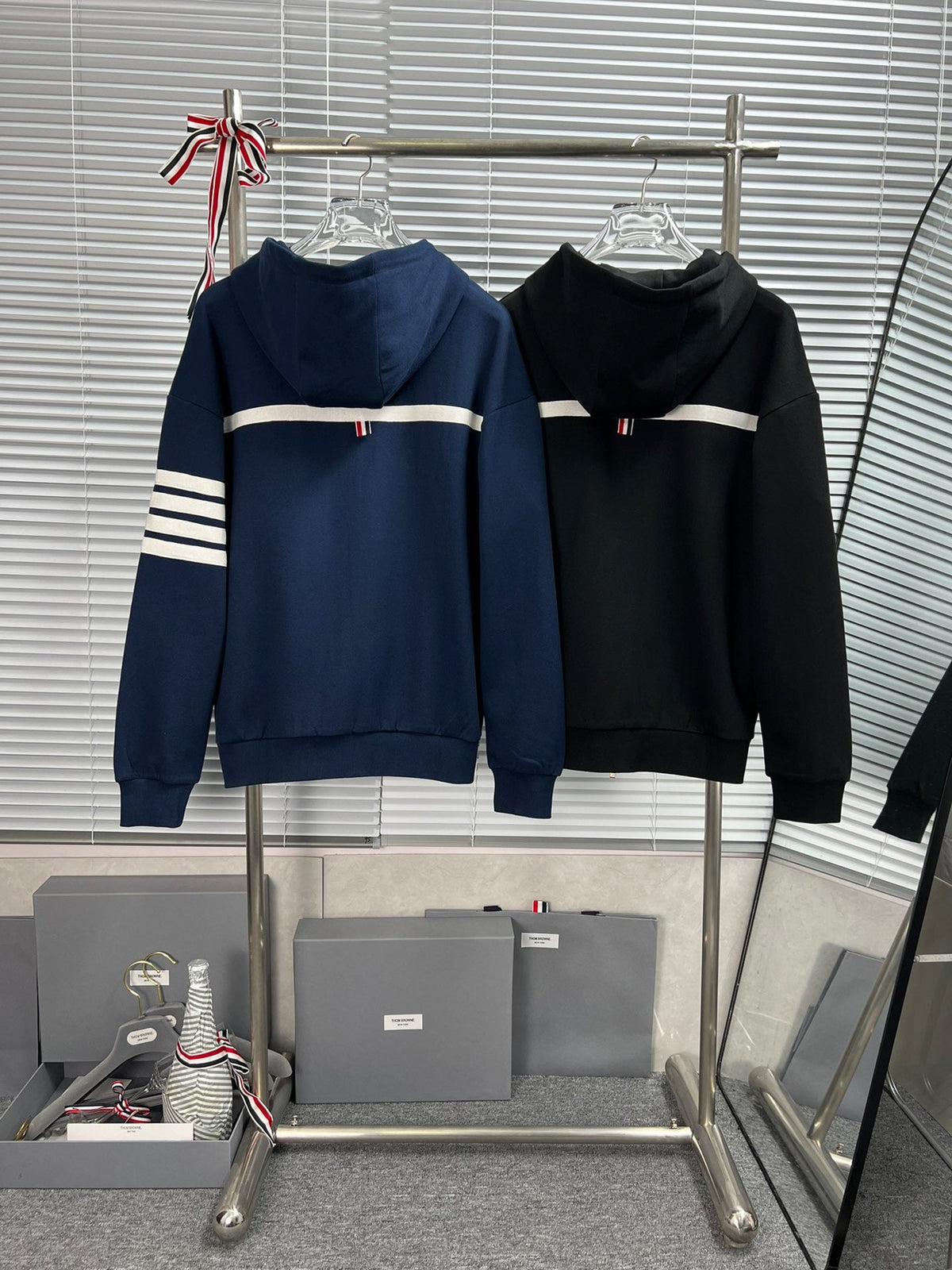 Black Cotton Bar Stripe Zip-Through - Men's