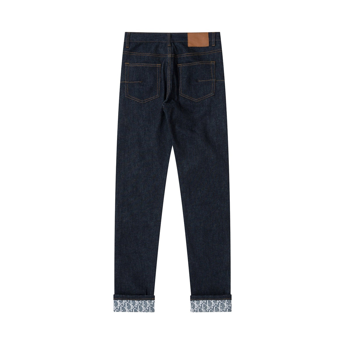 Gerade geschnittene Herrenjeans mit Monogramm-Saum aus marineblauem Denim