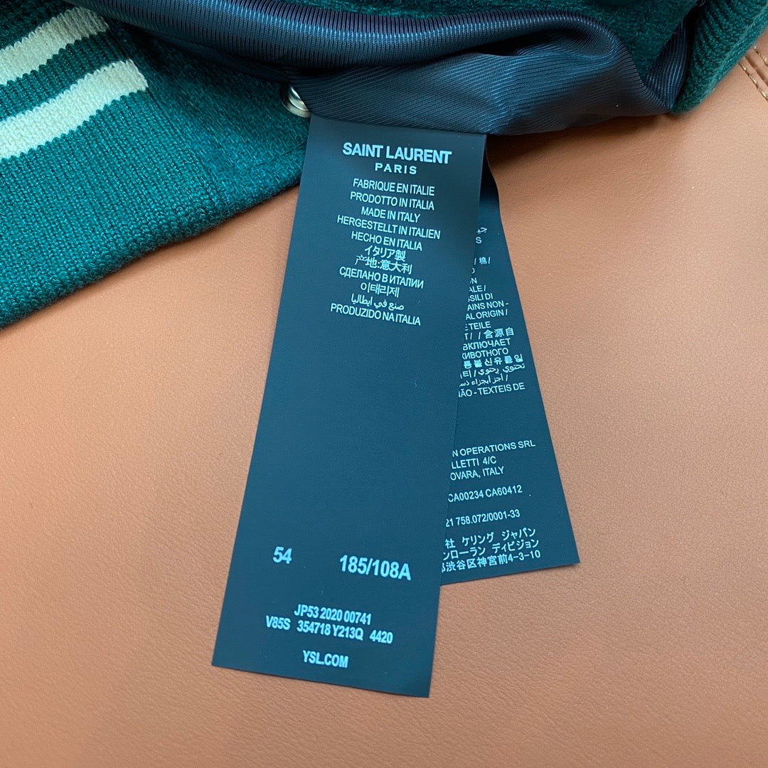 Grüne Wolljacke im College-Stil mit Kontrastärmeln – Herren