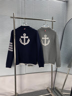 Marineblaue Strickjacke aus Wolle mit vier Streifen – Herren
