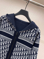 Marineblaues Jacquard-Monogramm-Panel-Rundhals-Sweatshirt – Herren