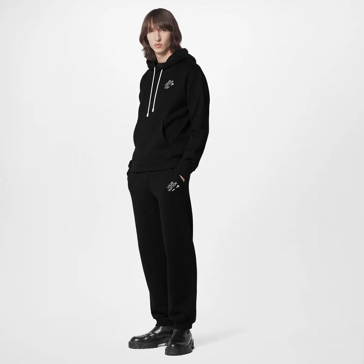 Signature Hoodie With Embroidery – 100% Cotton Black Classic Fit Model wears a M size Model measurements : chest 34’’ / – LUX VERSE Luxury Designer Fashion Outlet