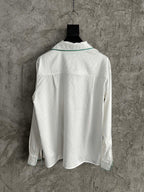 Weißes Seiden-Langarmshirt mit Paspelierung – Herren