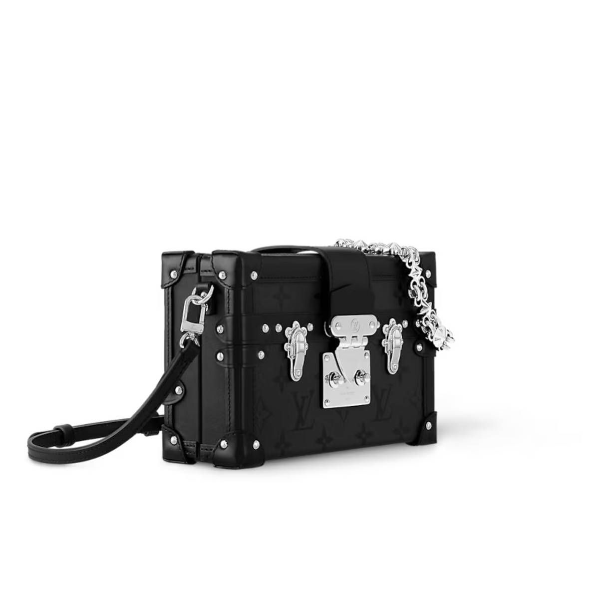 Petite Malle Black – the silver-color chain is removable and features Monogram Flowers, reimagined with – LUX VERSE Luxury Designer Fashion Outlet