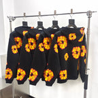 Black Cotton Floral Print Pullover - Men's