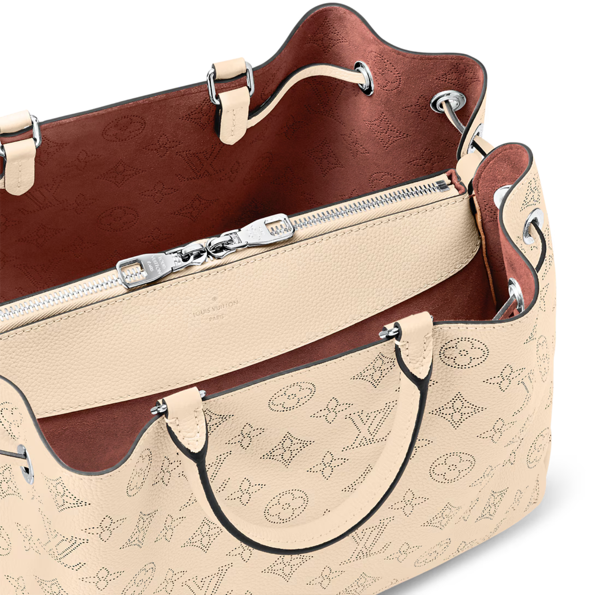 Bella Tote Crème Beige – the signature perforated leather is softly pleated and draped, and embellished – LUX VERSE Luxury Designer Fashion Outlet