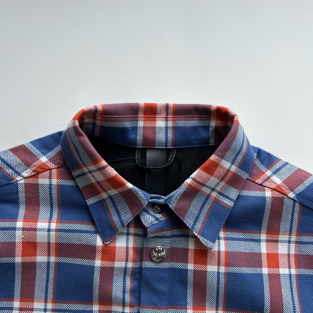 Blaues Flanell-Langarmshirt mit Print auf den Ärmeln – Herren
