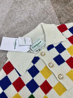Checkerboard Yoke Knit Polo Shirt - Men's