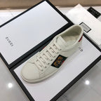 White Leather Embroidered Low-Top - Men's