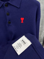 Cremefarbener Langarmstrickpullover mit Herz-Logo – Herren
