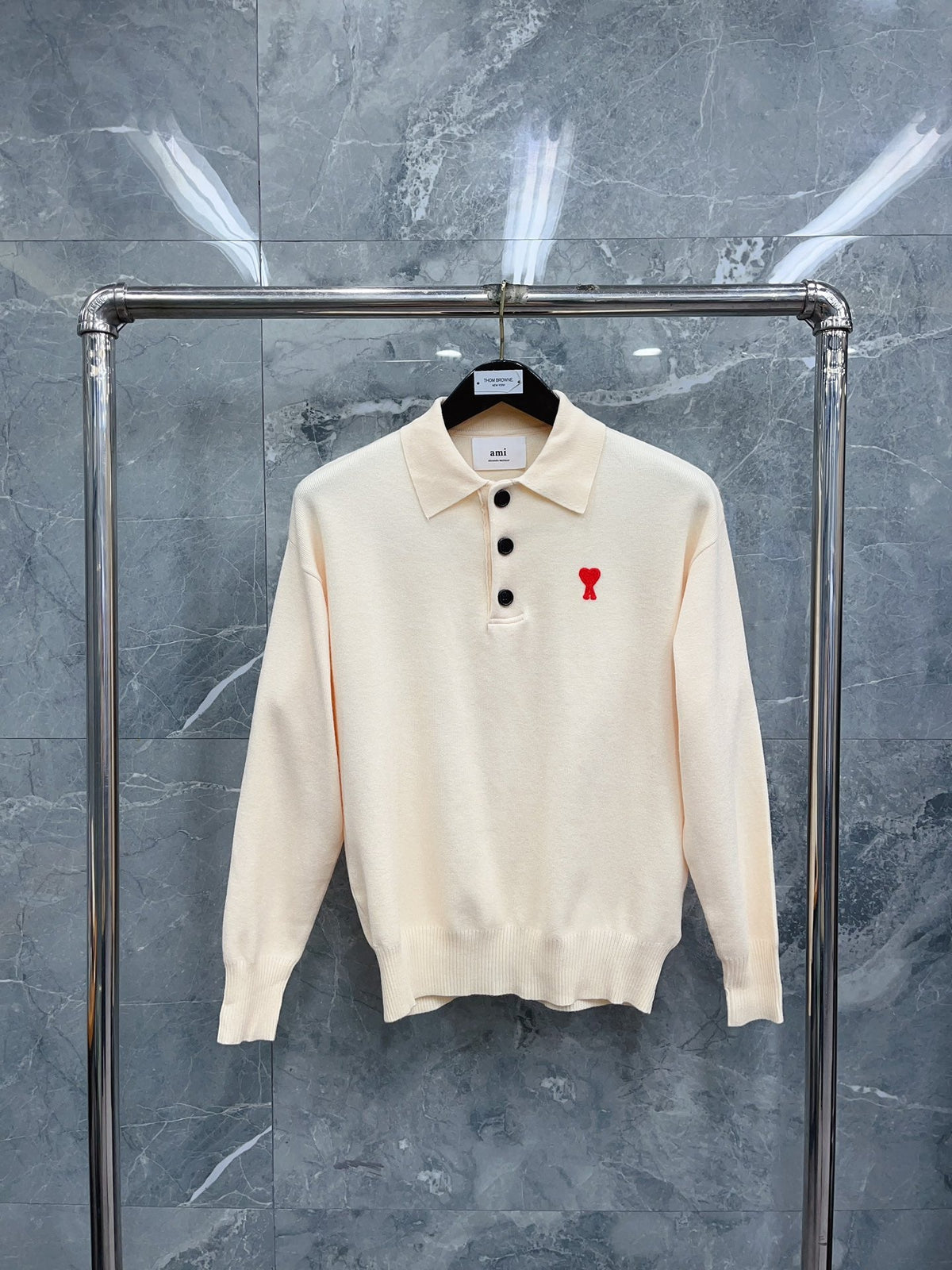 Cream Knit Heart Logo Long-Sleeve - Men's