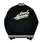 Schwarze Woll-Collegejacke mit Kontrastbesatz – Herren