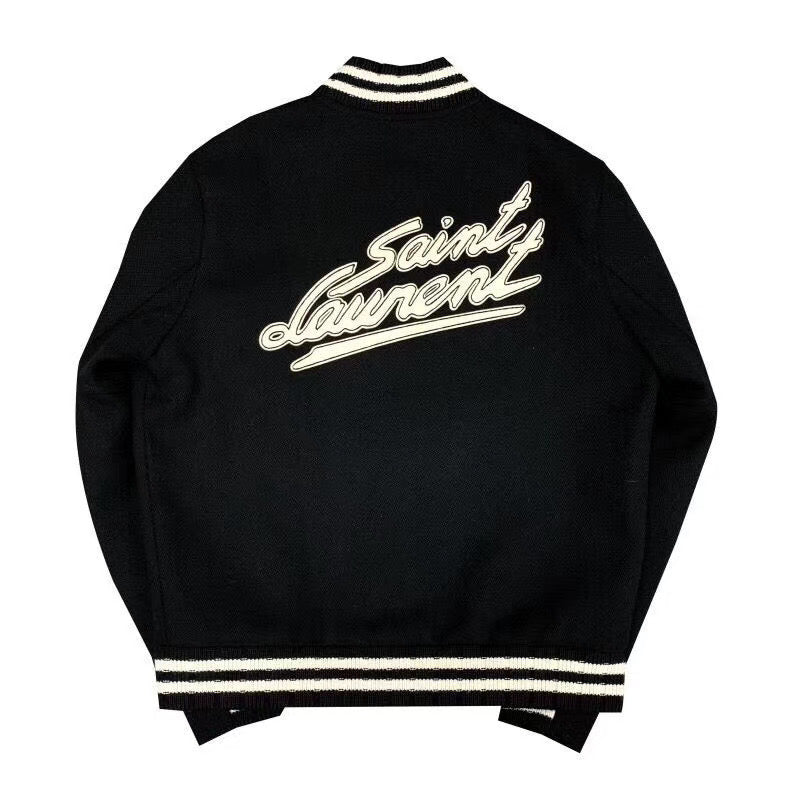 Black Wool Contrast Trim Varsity - Men's