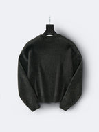 Cremefarbener Wollpullover mit Textlogo, Rundhalsausschnitt – Herren