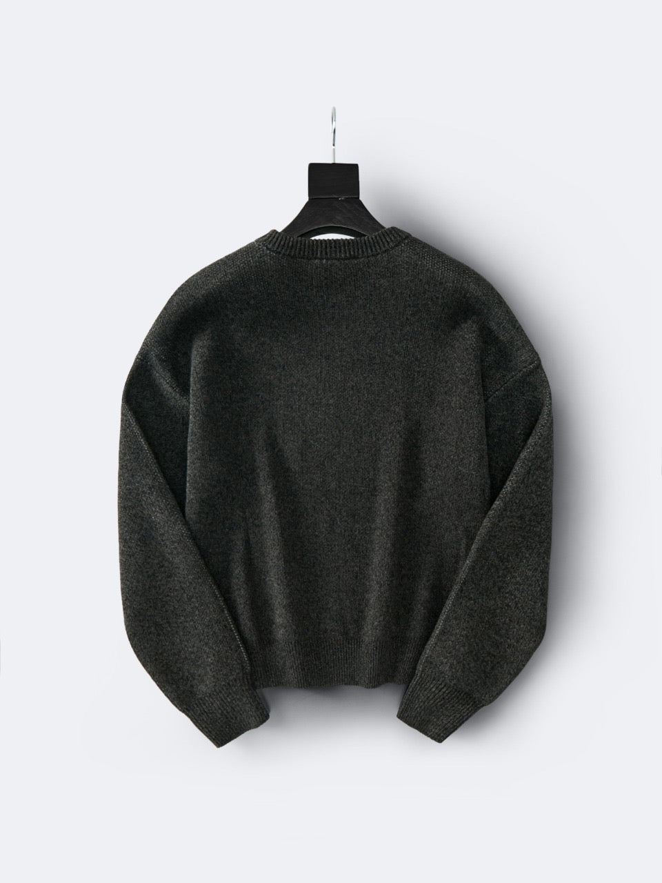 Cremefarbener Wollpullover mit Textlogo, Rundhalsausschnitt – Herren