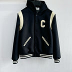 Varsity-Jacke für Herren – Schulterpartie aus schwarzer Wolle