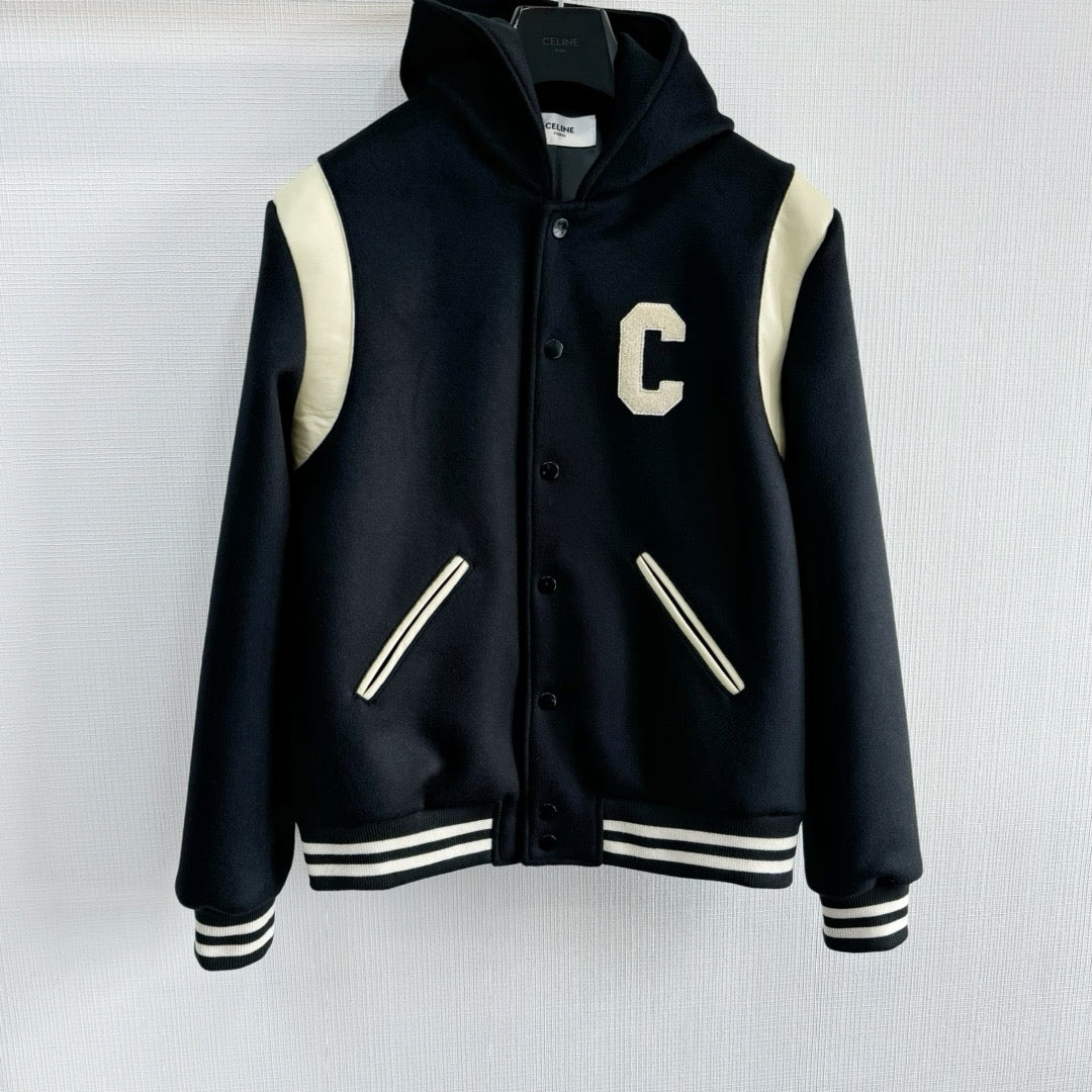 Varsity-Jacke für Herren – Schulterpartie aus schwarzer Wolle