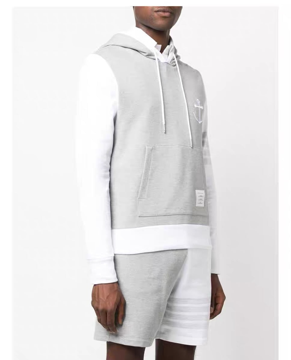 Graue Baumwoll-Fleecejacke mit Reißverschluss und Colourblock-Design – Herren