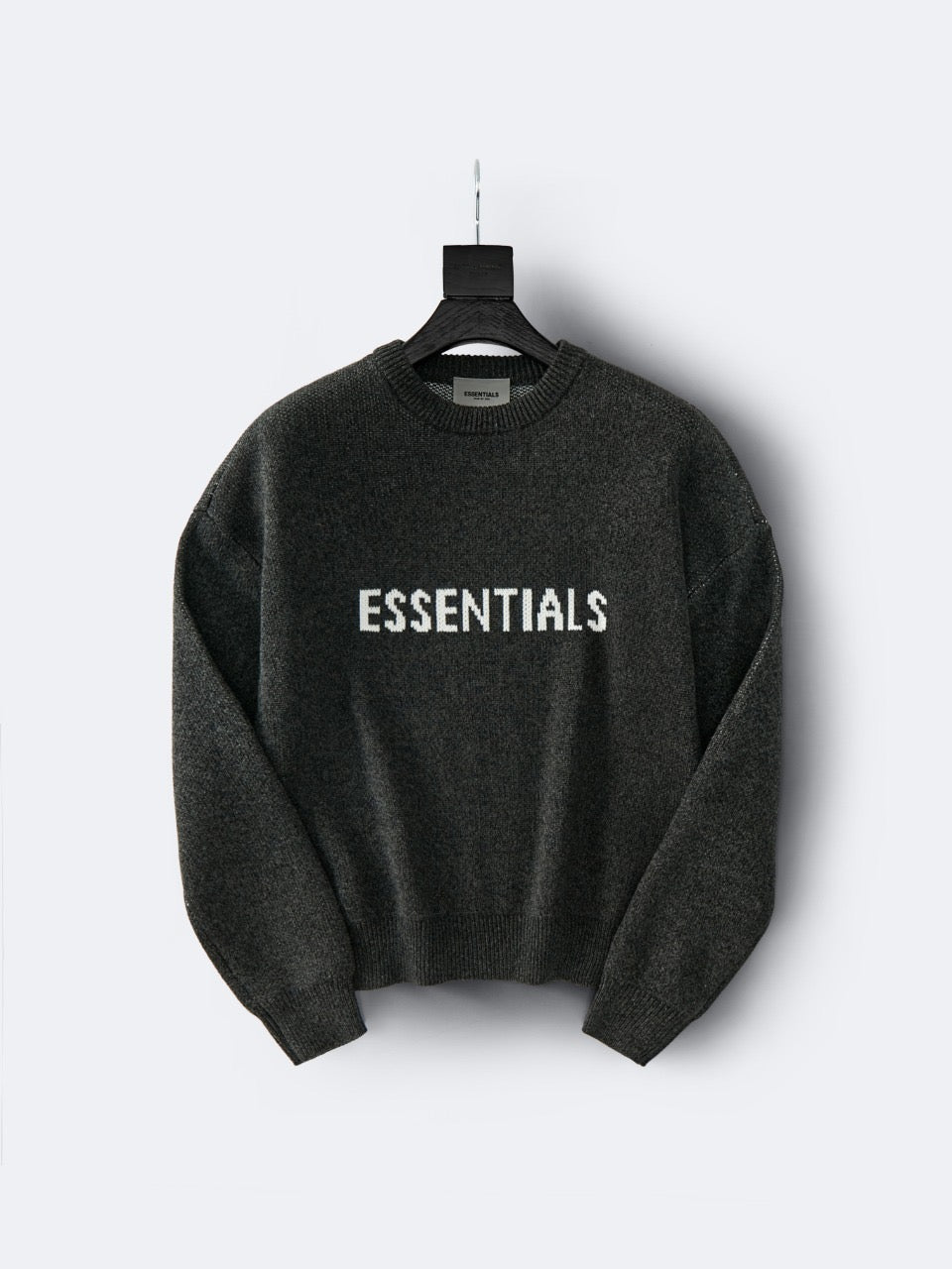 Cremefarbener Wollpullover mit Textlogo, Rundhalsausschnitt – Herren