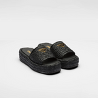 Crochet Flatform Iconic Slides – a simple yet sophisticated crochet pattern enhances the design of these flatform – LUX VERSE Luxury Designer Fashion Outlet