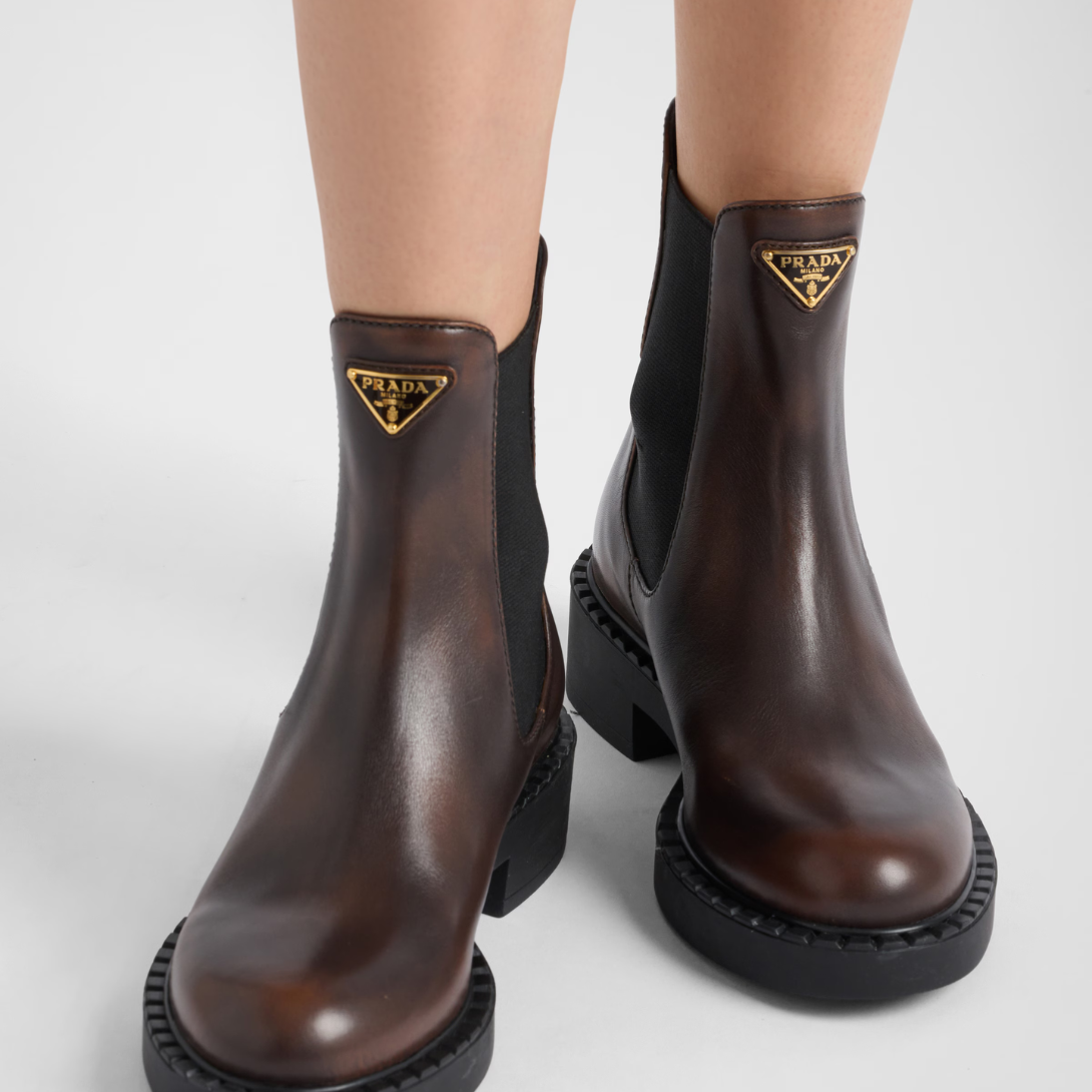 Leather Chelsea boots Dark Brown – upper with elasticized side gusset and pull tab on the back Leather lining Enameled – LUX VERSE Luxury Designer Fashion Outlet