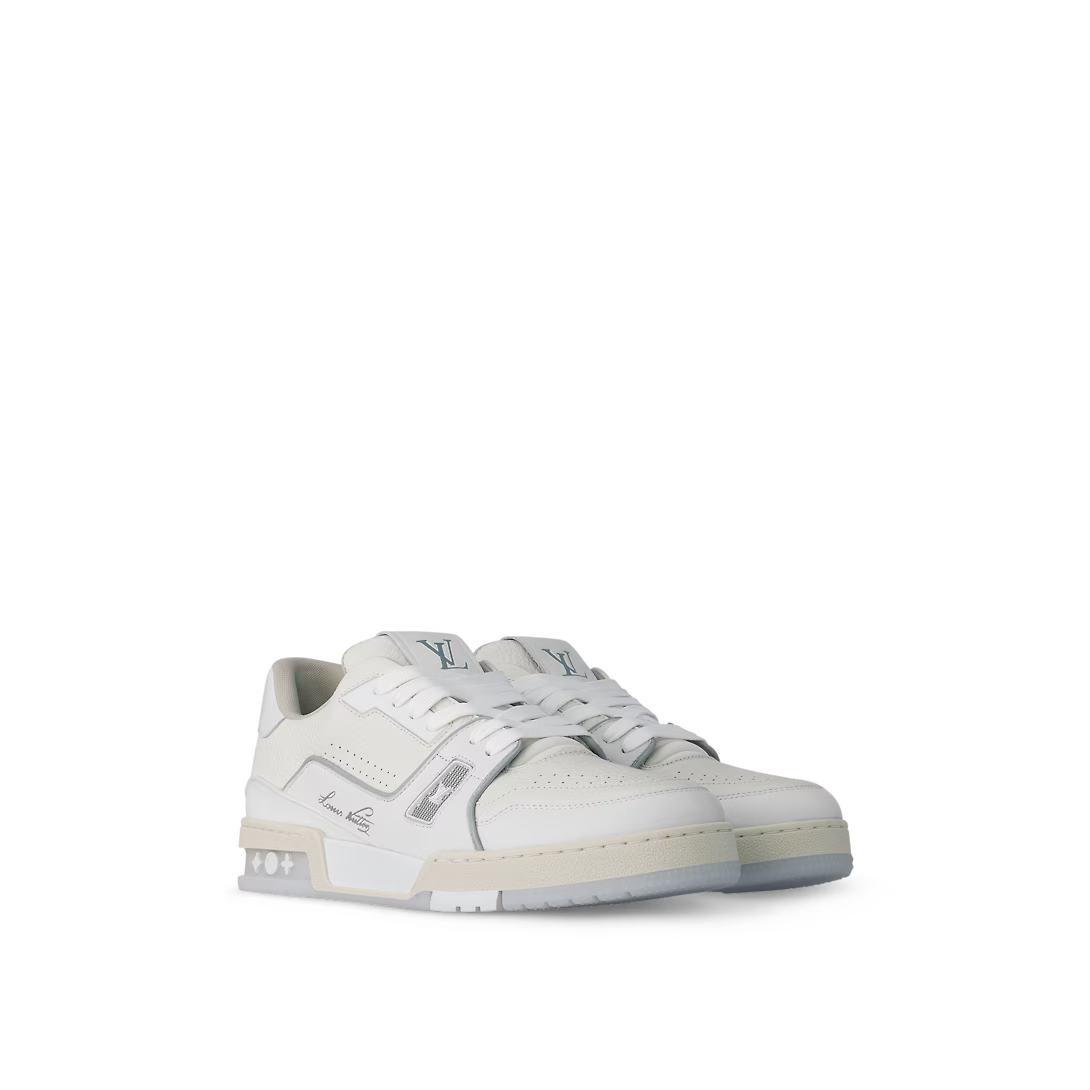 Trainer Sneaker White – this monochrome version of the Trainer sneaker combines smooth and grained calf – LUX VERSE Luxury Designer Fashion Outlet