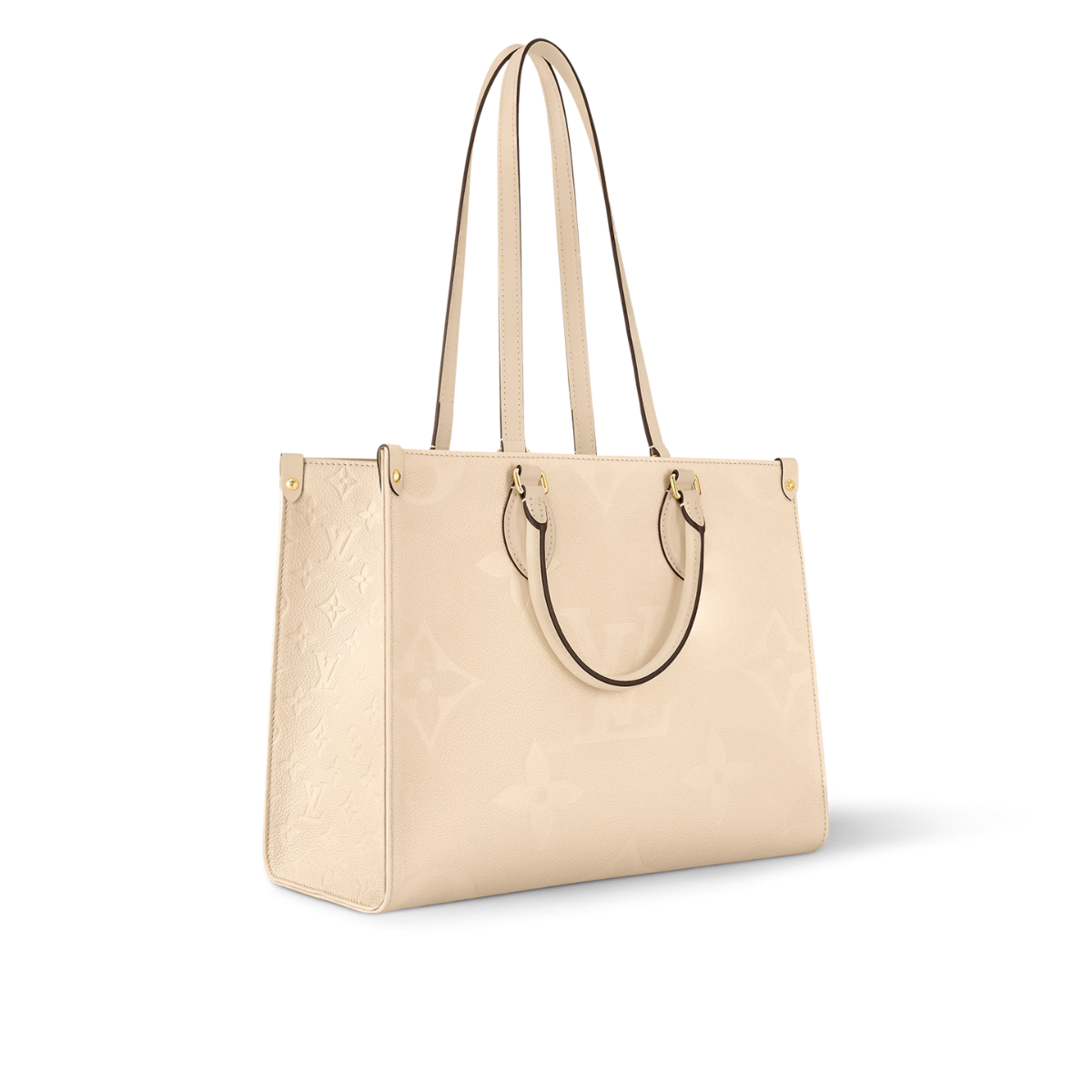 OnTheGo MM Creme – the roomy interior can easily fit a laptop while rolled-leather top handles and two – LUX VERSE Luxury Designer Fashion Outlet