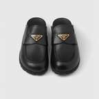 Leather mules – upper with leather band Leather lining Enameled metal triangle logo Rubber sole, – LUX VERSE Luxury Designer Fashion Outlet