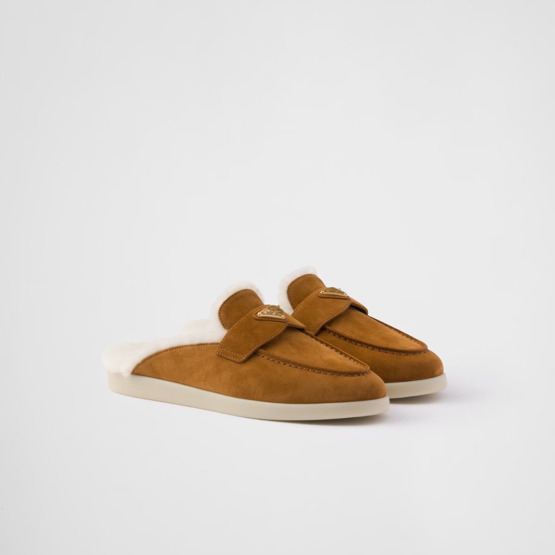 Suede and shearling mules – these suede mules with a sleek, modern silhouette are completed by a soft shearling – LUX VERSE Luxury Designer Fashion Outlet