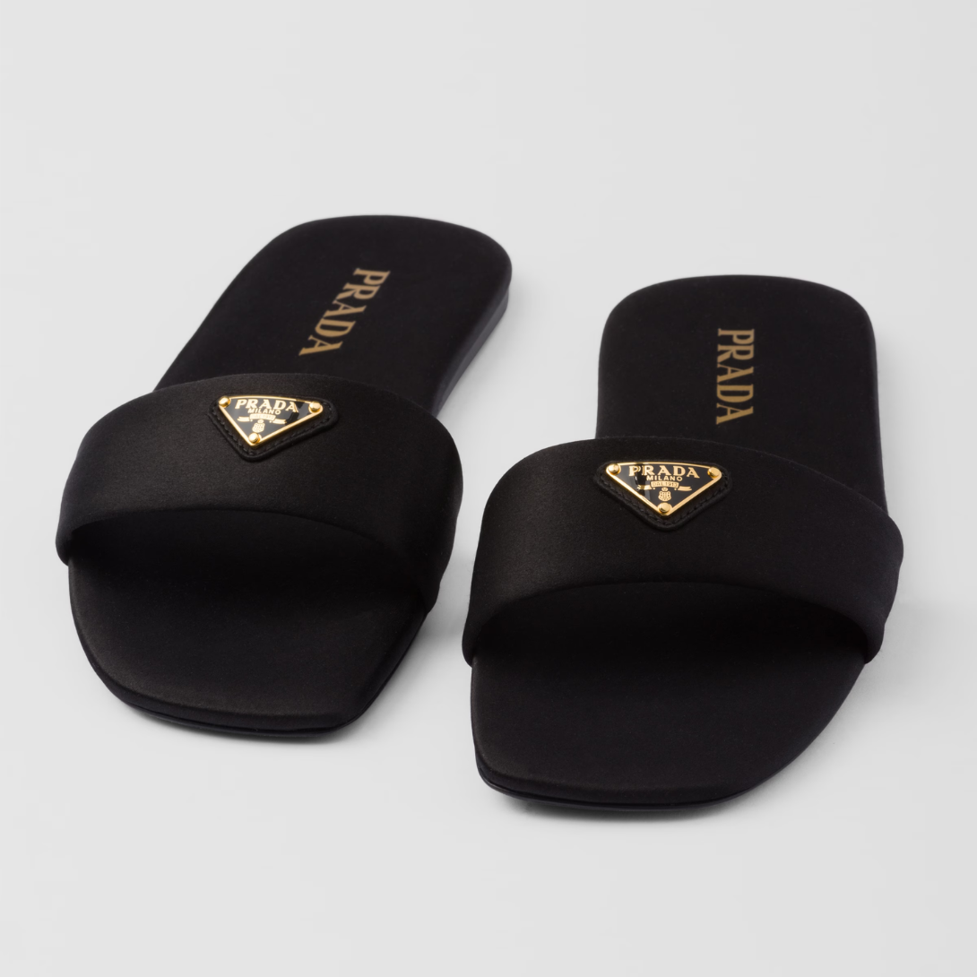 Satin slides – these flat slides have a sleek design enriched by the sophisticated satin finish – LUX VERSE Luxury Designer Fashion Outlet